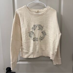 Pact Organic Cotton Recycled Symbol Graphic Crew Pullover Sweatshirt Cream M Eco